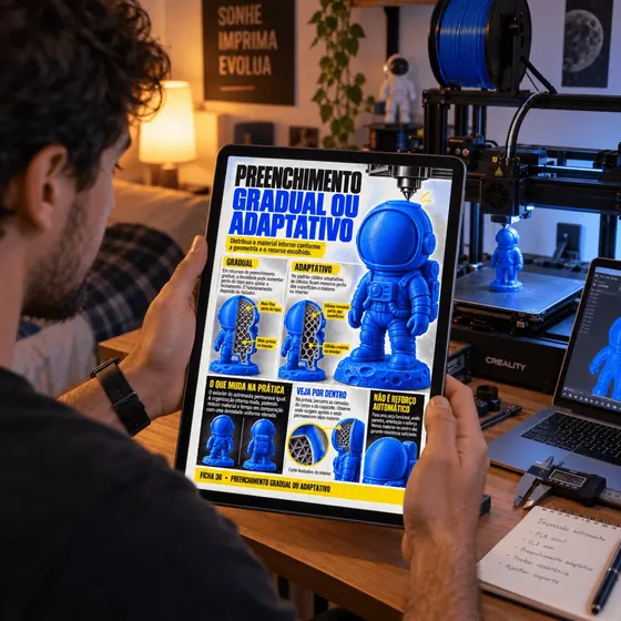 Fichas visuais de configuração de impressora 3D em uso 5